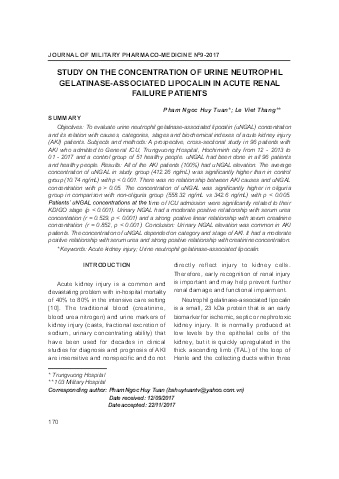 Study on the concentration of urine neutrophil gelatinase - associated lipocalin in acute renal failure patients