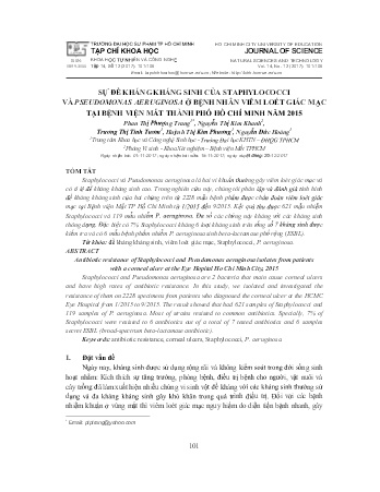 Sự đề kháng kháng sinh của staphylococci và pseudomonas aeruginosa ở bệnh nhân viêm loét giác mạc tại bệnh viện mắt Thành phố Hồ Chí Minh năm 2015
