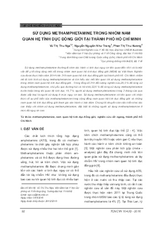 Sử dụng methamphetamine trong nhóm nam quan hệ tình dục đồng giới tại Thành phố Hồ Chí Minh