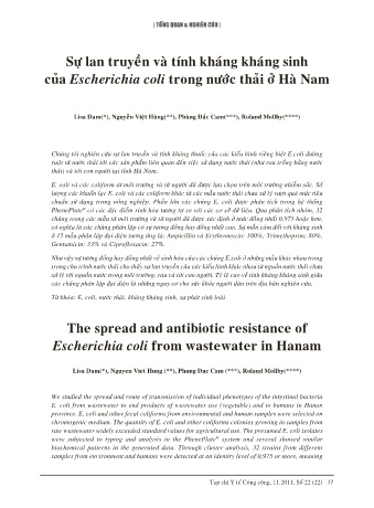 Sự lan truyền và tính kháng kháng sinh của Escherichia coli trong nước thải ở Hà Nam