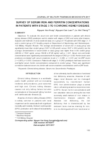 Survey of serum iron and ferritin concentrations in patients with stage 3 to 5 chronic kidney disease