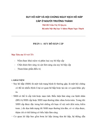 Suy hô hấp và hội chứng nguy kịch hô hấp cấp ở người trưởng thành