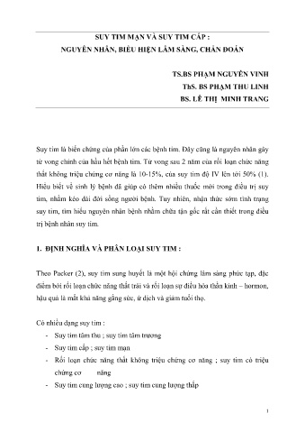 Suy tim mạn và suy tim cấp: Nguyên nhân, biểu hiện lâm sàng, chẩn đoán