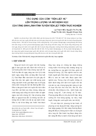 Tác dụng của cốm “tiền liệt HC” lên trọng lượng và mô bệnh học của tăng sinh lành tính tuyến tiền liệt trên thực nghiệm