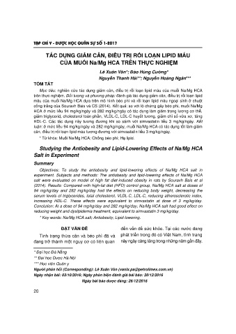 Tác dụng giảm cân, điều trị rối loạn lipid máu của muối Na / mg HCA trên thực nghiệm