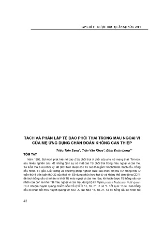 Tách và phân lập tế bào phôi thai trong máu ngoại vi của mẹ ứng dụng chẩn đoán không can thiệp