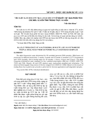 Tần suất alen mini-str tại 4 locus mini str ở người Việt qua phân tích các mẫu bị biến tính trong thực nghiệm