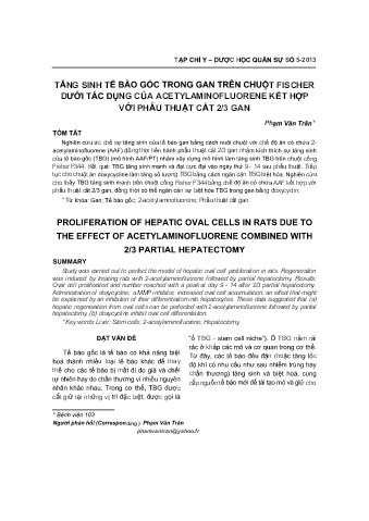 Tăng sinh tế bào gốc trong gan trên chuột fischer dưới tác dụng của acetylaminofluorene kết hợp với phẫu thuật cắt 2/3 gan