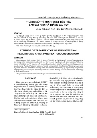 Thái độ xử trí xuất huyết tiêu hóa sau cắt khối tá tràng đầu tụy
