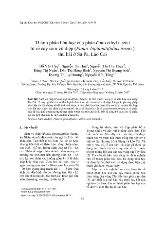 Thành phần hóa học của phân đoạn ethyl acetat từ rễ cây sâm vũ diệp (Panax bipinnatifidius Seem.) thu hái ở Sa Pa, Lào Cai