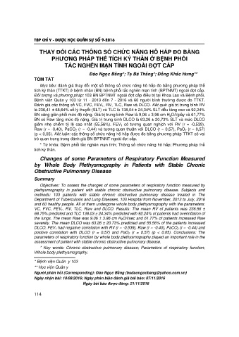 Thay đổi các thông số chức năng hô hấp đo bằng phương pháp thể tích ký thân ở bệnh phổi tắc nghẽn mạn tính ngoài đợt cấp