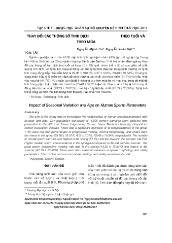 Thay đổi các thông số tinh dịch theo tuổi và theo mùa