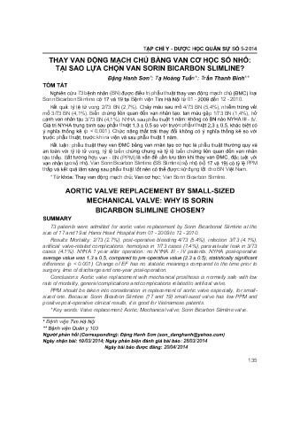 Thay van động mạch chủ bằng van cơ học số nhỏ: Tại sao lựa chọn van sorin bicarbon slimline