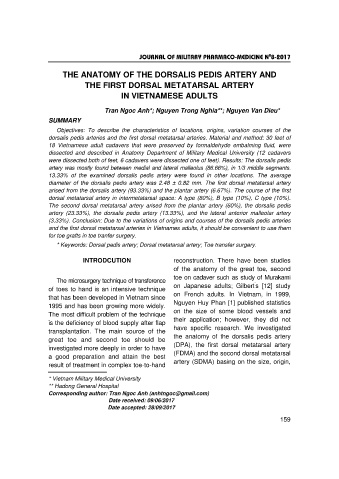 The anatomy of the dorsalis pedis artery and the first dorsal metatarsal artery in Vietnamese adults