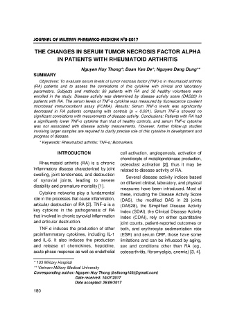 The changes in serum tumor necrosis factor alpha in patients with rheumatoid arthritis