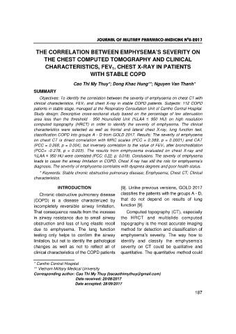 The correlation between emphysema’s severity on the chest computed tomography and clinical characteristics, fev1, chest x - ray in patients with stable copd