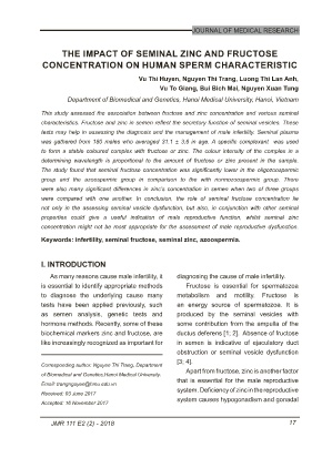 The impact of seminal zinc and fructose concentration on human sperm characteristic