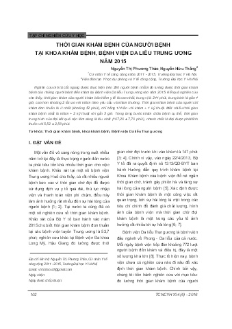 Thời gian khám bệnh của người bệnh tại khoa khám bệnh, bệnh viện da liễu trung ương năm 2015