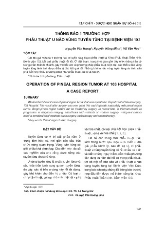 Thông báo 1 trường hợp phẫu thuật u não vùng tuyến tùng tại bệnh viện 103