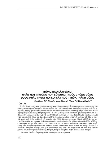 Thông báo lâm sàng: Nhân một trường hợp sử dụng thuốc chống đông được phẫu thuật nội soi cắt ruột thừa thành công