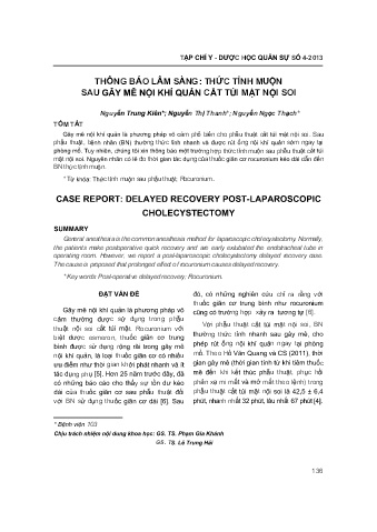 Thông báo lâm sàng: Thức tỉnh muộn sau gây mê nội khí quản cắt túi mật nội soi