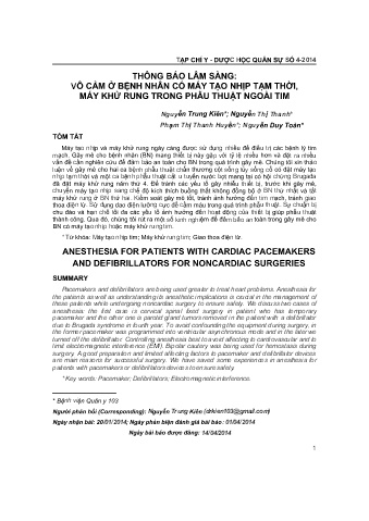 Thông báo lâm sàng: Vô cảm ở bệnh nhân có máy tạo nhịp tạm thời, máy khử rung trong phẫu thuật ngoài tim