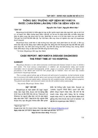 Thông báo trường hợp bênh moyamoya được chấn đoán lần đầu tiên tại bệnh viện 103