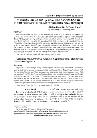 Thu nhận kháng thể igy có ái lực cao với độc tố vi nấm fumonisin sử dụng trong chẩn đoán miễn dịch