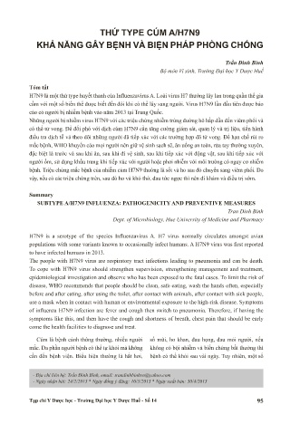 Thứ type cúm a/h7n9 khả năng gây bệnh và biện pháp phòng chống