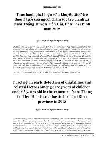 Thực hành phát hiện sớm khuyết tật ở trẻ dưới 3 tuổi của người chăm sóc trẻ chính xã Nam Thắng, huyện Tiền Hải, tỉnh Thái Bình năm 2015