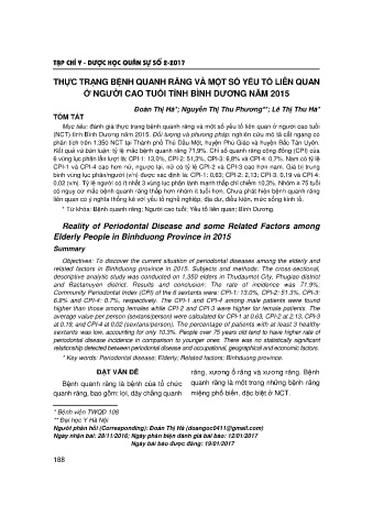 Thực trạng bệnh quanh răng và một số yếu tố liên quan ở người cao tuổi tỉnh Bình Dương năm 2015