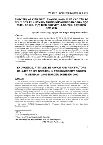 Thực trạng kiến thức, thái độ, hành vi và các yếu tố nguy cơ lây nhiễm HIV trong nhóm đồng bào dân tộc thiểu số khu vực biên giới Việt - Lào, tỉnh Điện Biên năm 2012