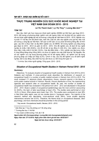 Thực trạng nghiên cứu sức khỏe nghề nghiệp tại Việt Nam giai đoạn 2010 - 2015