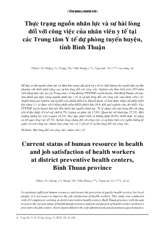 Thực trạng nguồn nhân lực và sự hài lòng đối với công việc của nhân viên y tế tại các Trung tâm Y tế dự phòng tuyến huyện, tỉnh Bình Thuận