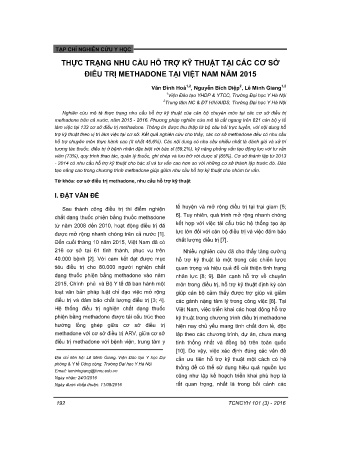 Thực trạng nhu cầu hỗ trợ kỹ thuật tại các cơ sở điêu trị Methadone tại Việt Nam năm 2015