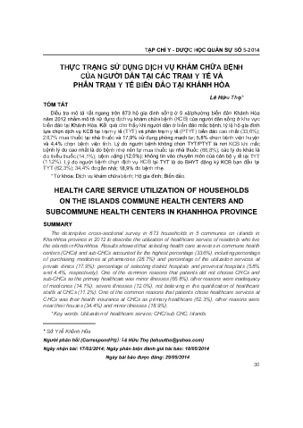 Thực trạng sử dụng dịch vụ khám chữa bệnh của người dân tại các trạm y tế và phân trạm y tế biển đảo tại Khánh Hòa