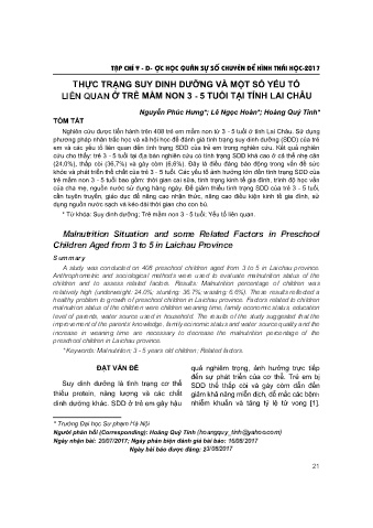Thực trạng suy dinh dưỡng và một số yếu tố liên quan ở trẻ mầm non 3 - 5 tuổi tại tỉnh Lai Châu