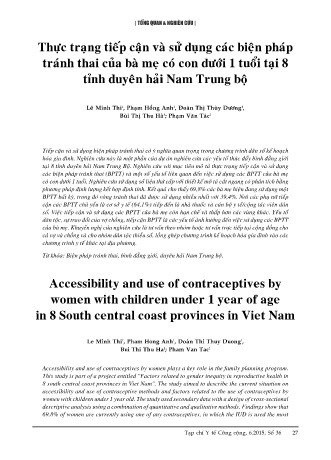 Thực trạng tiếp cận và sử dụng các biện pháp tránh thai của bà mẹ có con dưới 1 tuổi tại 8 tỉnh duyên hải Nam Trung bộ