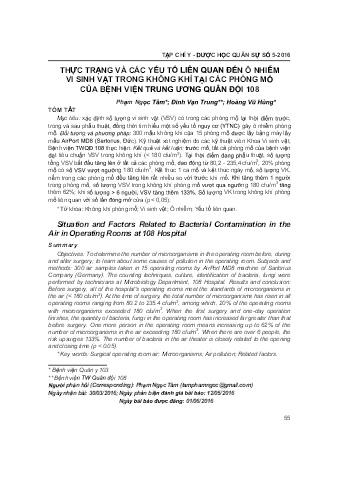 Thực trạng và các yếu tố liên quan đến ô nhiễm vi sinh vật trong không khí tại các phòng mổ của bệnh viện trung ương quân đội 108