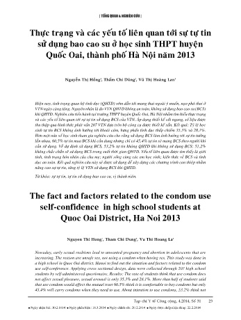 Thực trạng và các yếu tố liên quan tới sự tự tin sử dụng bao cao su ở học sinh THPT huyện Quốc Oai, thành phố Hà Nội năm 2013