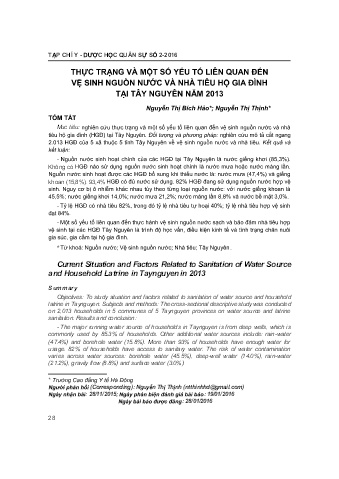 Thực trạng và một số yếu tố liên quan đến vệ sinh nguồn nước và nhà tiêu hộ gia đình tại Tây Nguyên năm 2013