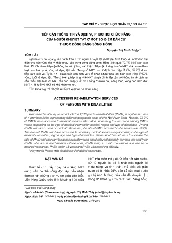 Tiếp cận thông tin và dịch vụ phục hồi chức năng của người khuyết tật ở một số điểm dân cư thuộc đồng bằng sông Hồsng