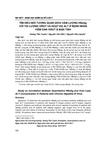 Tìm hiểu mối tương quan giữa hàm lượng hbsag với tải lượng virut và hoạt độ alt ở bệnh nhân viêm gan virut b mạn tính