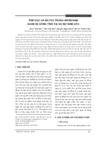 Tình dục và ma túy trong nhóm nam quan hệ đồng tính tại Hà Nội năm 2014