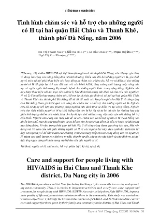 Tình hình chăm sóc và hỗ trợ cho những người có H tại hai Quận Hải Châu và Thanh Khê, Thành phố Đà Nẵng, năm 2006