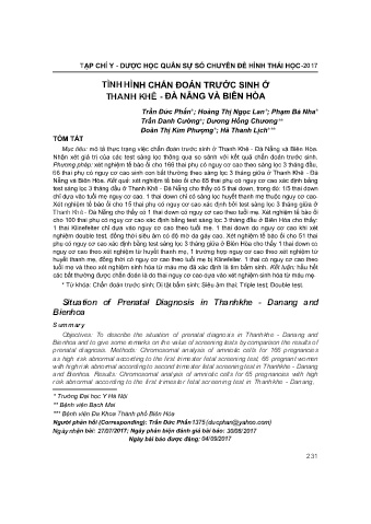 Tình hình chẩn đoán trước sinh ở Thanh Khê - Đà Nẵng và Biên Hòa