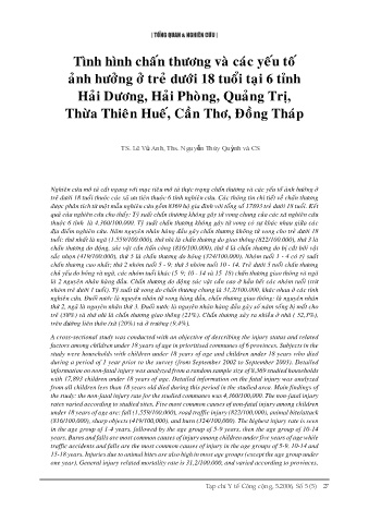 Tình hình chấn thương và các yếu tố ảnh hưởng ở trẻ dưới 18 tuổi tại 6 tỉnh Hải Dương, Hải Phòng, Quảng Trị, Thừa Thiên Huế, Cần Thơ, Đồng Tháp