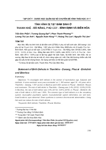Tình hình dị tật bẩm sinh Thanh Khê - Đà Bẵng, Phù Cát - Bình định và Biên Hõa