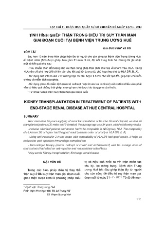 Tình hình ghép thận trong điều trị suy thận mạn giai đoạn cuối tại bệnh viện trung ương Huế