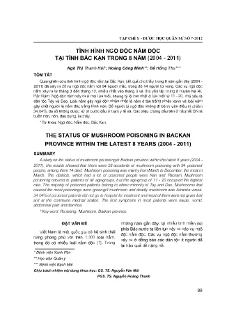 Tình hình ngộ độc nấm độc tại tỉnh Bắc Kạn trong 8 năm (2004 - 2011)